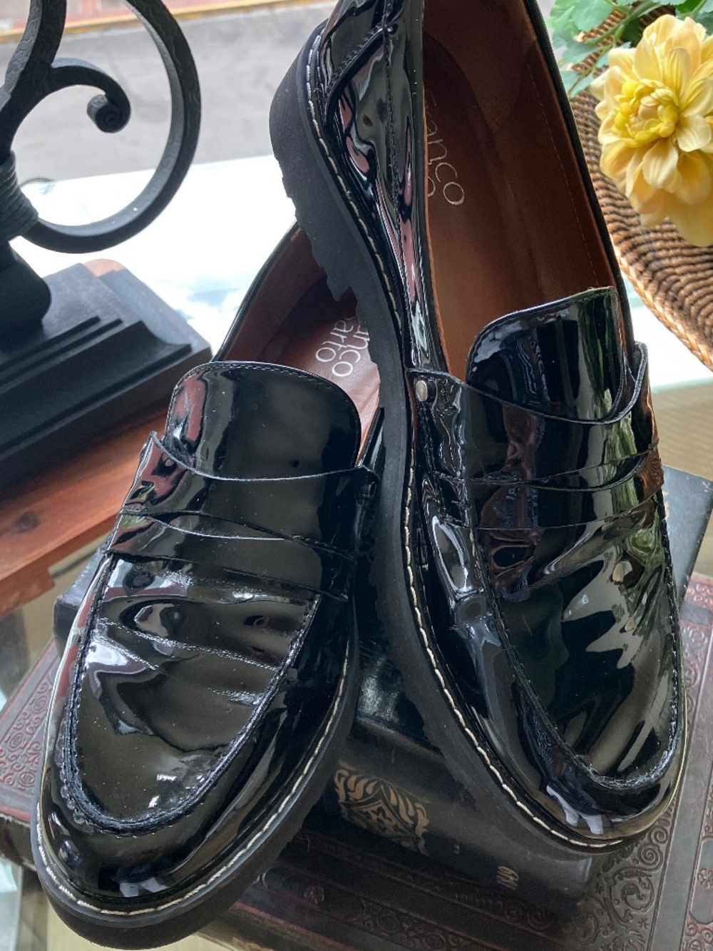 Franco Sarto Black Patent Cassandra Loafers  - Size 10